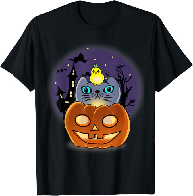 Funny Halloween Pumpkin Cat Parakeet