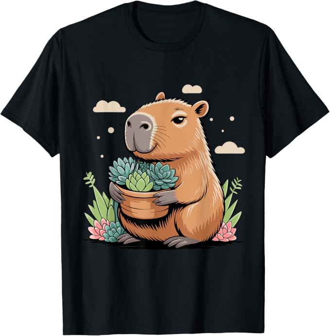 Cute Capybara Succulent Cactus Lover Plants Gardening